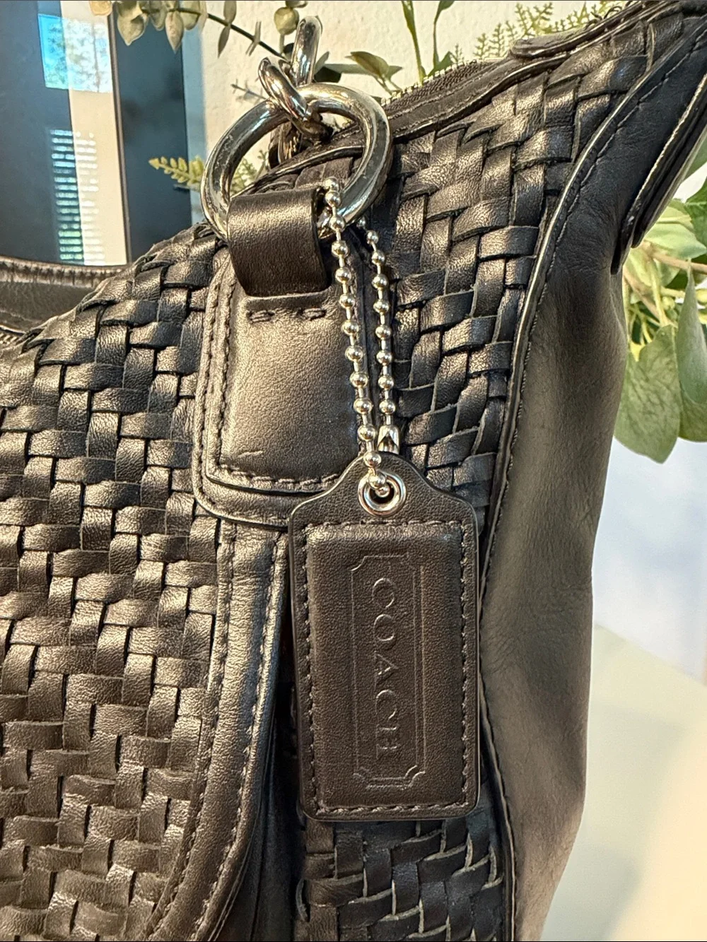 Coach Kristin Woven Leather Round Satchel